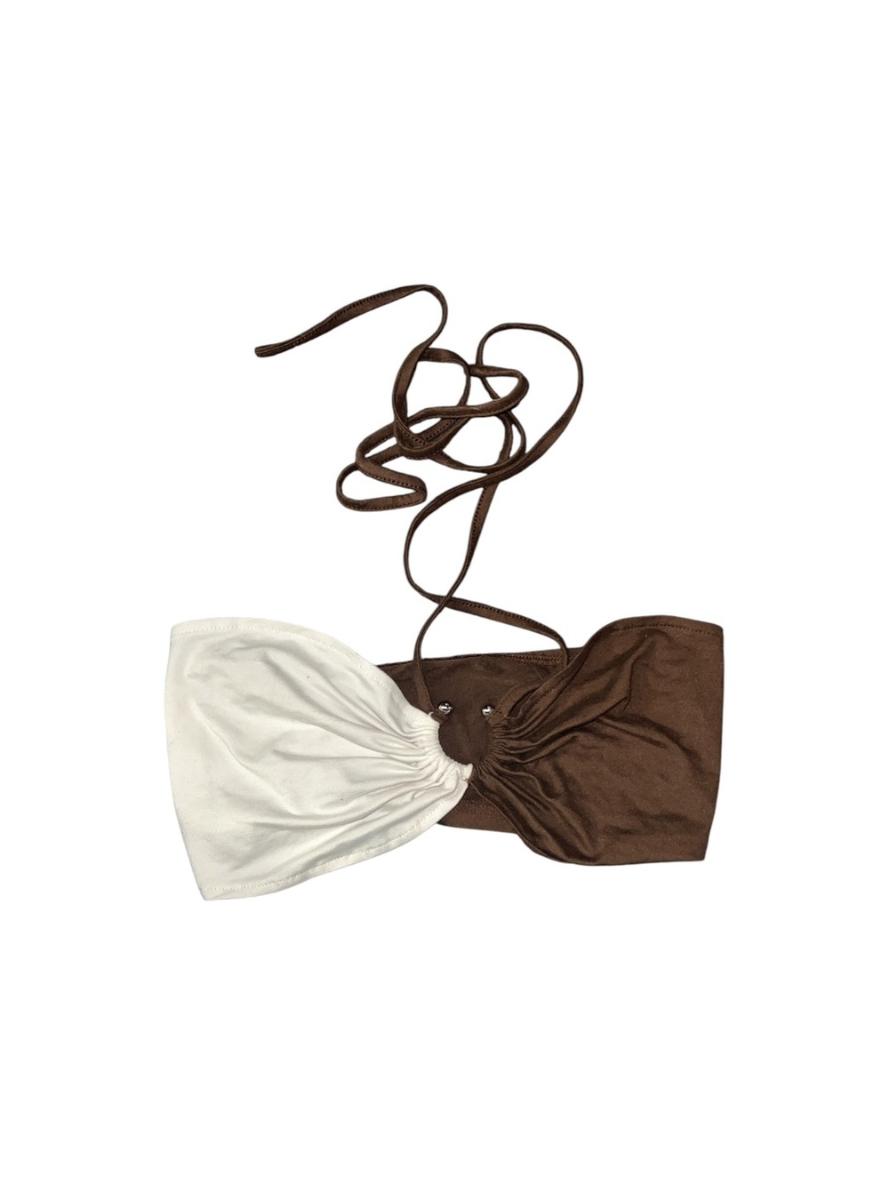 SHEIN Y2K Two-Tone Brown White Ruched Bandeau Top M